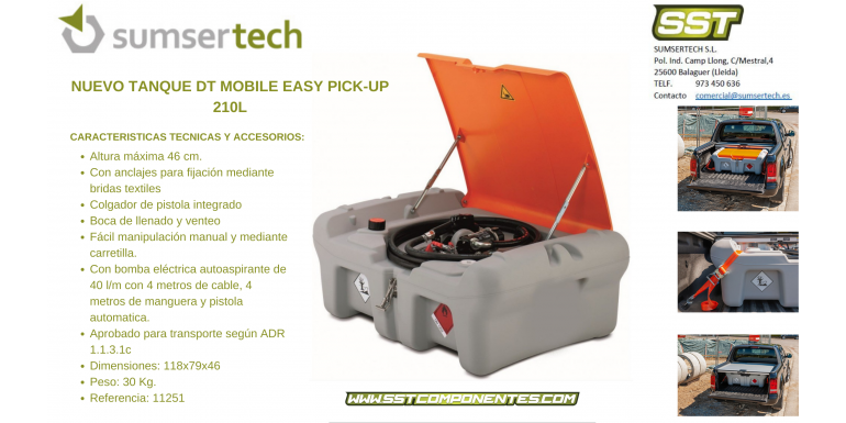 TANQUE PARA TRANSPORTE DE DIESEL DT MOBILE EASY PICK-UP 210L